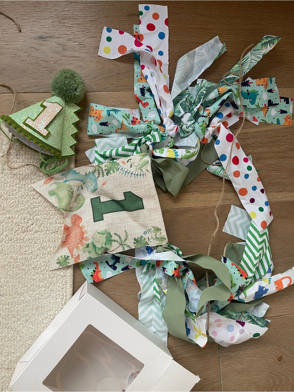 Kids First Birthday Garland and Party Hat Set - Dinosaur